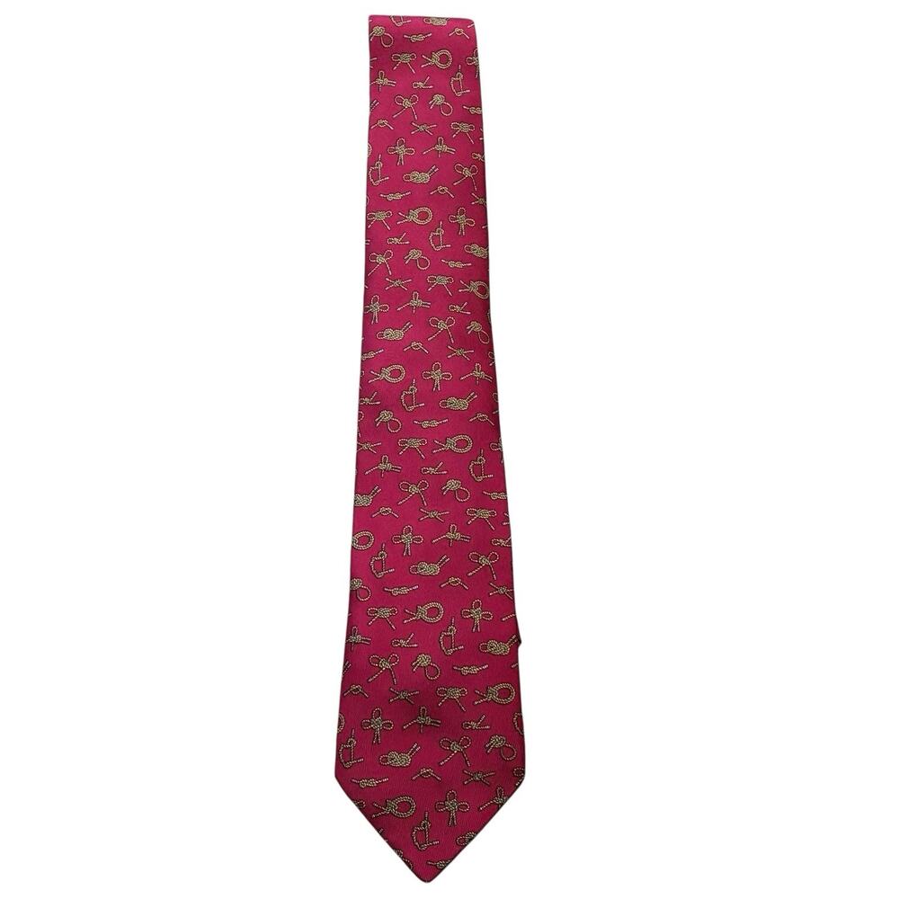 Vintage Hermes Silk Tie Nautical Sailor's Rope Knots 7321 EA Raspberry Pink